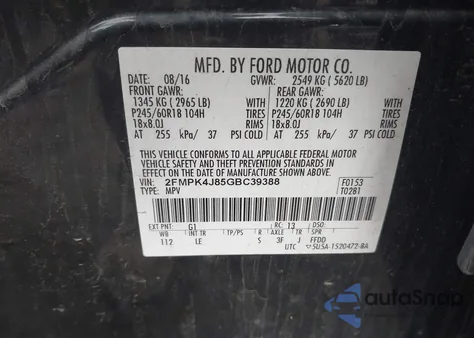 2016 Ford Edge Sel z USA, uszkodzony, nr VIN 2FMPK4J85GBC39388